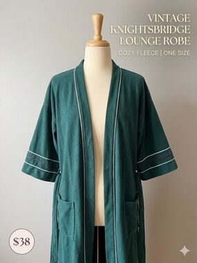 Vintage Knightsbridge Hunter Green Fleece Robe - One Size